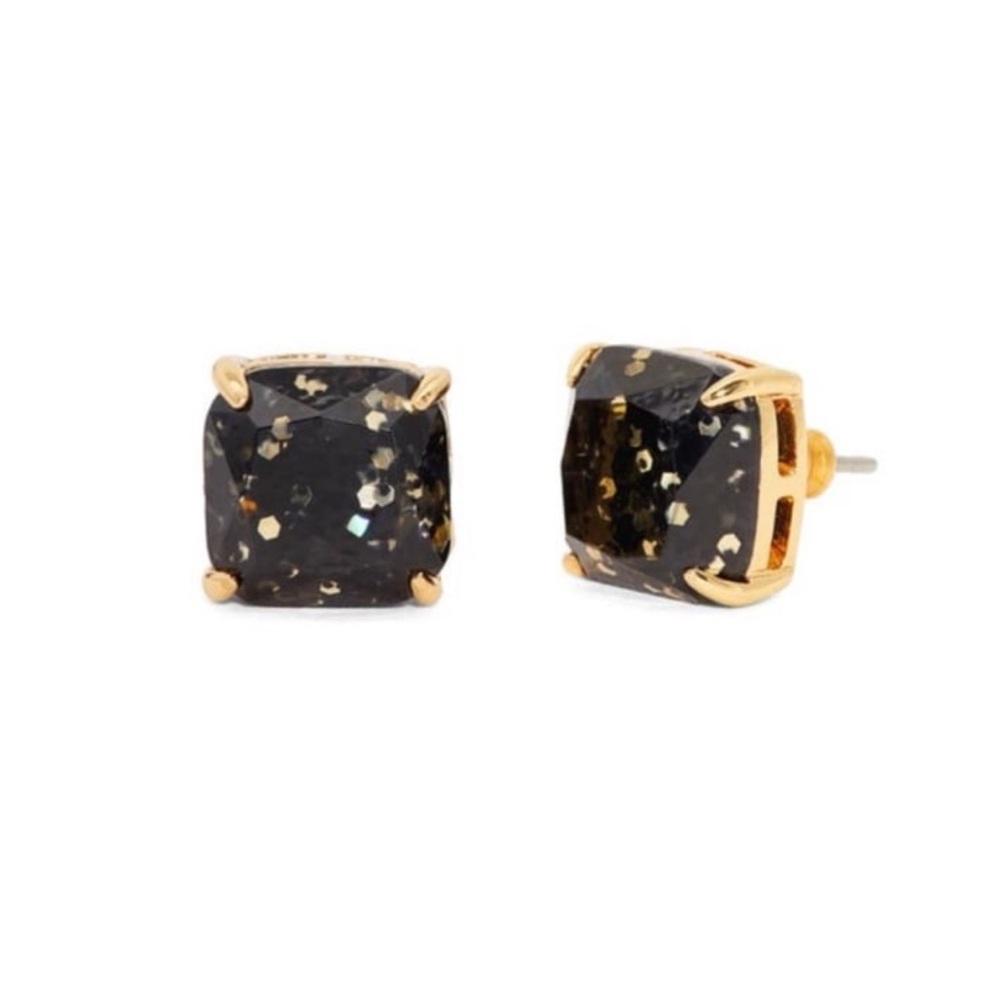 $38 Kate Spade Square Glitter Mini Stud Earrings in Black & Gold